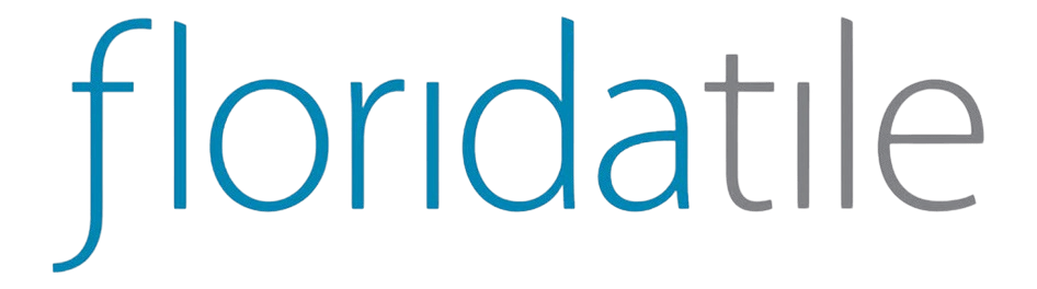 Minimalist logo for Florida Tile featuring the brand name in a thin, lowercase sans-serif font. The word "florida" is in a bright cyan blue, while "tile" is in a contrasting medium grey.