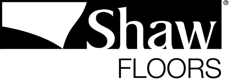 The Shaw Floors logo in black and white. It features a stylized graphic of a curved shape on the left, followed by the word "Shaw" in a bold serif font and "FLOORS" in a thin, spaced-out sans-serif font underneath.